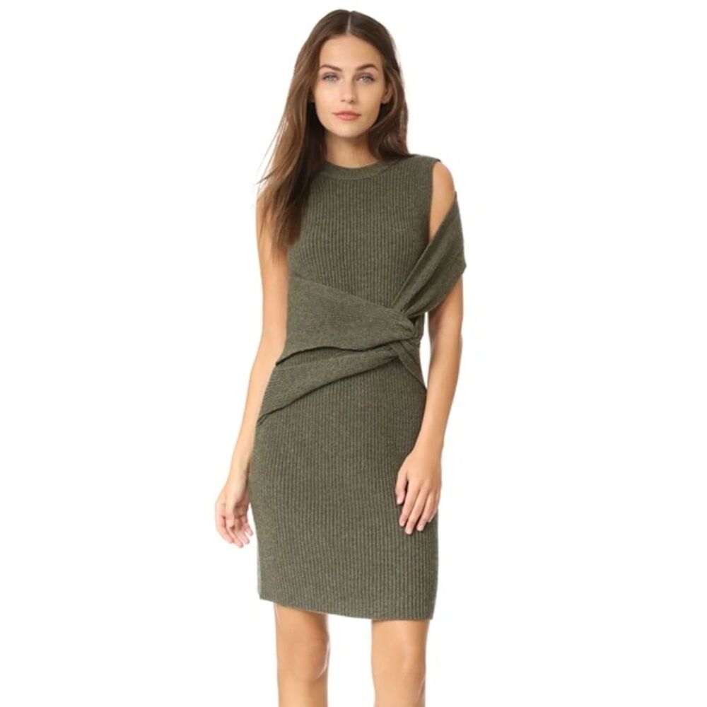 3.1 Phillip Lim NWOT Draped Wool Rib Twist Olive Dress